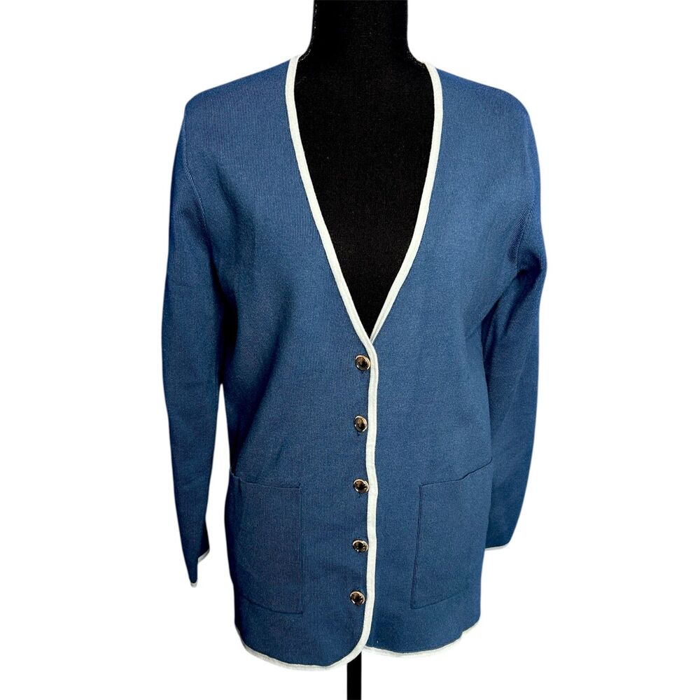 Zesica Womens Blue Cardigan Sweater - M NWT Nautical East Coast Nantucket Preppy